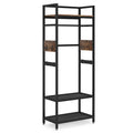 Rack With Hanging Rod, 4 Hooks, Heavy Duty Freestanding Closet Organizer - Brown / Black