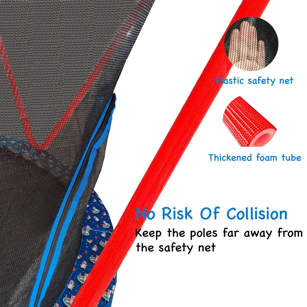 Trampoline, Toddler Indoor / Outdoor With Heighten Net, No Gap Design For Kids - Baby Blue