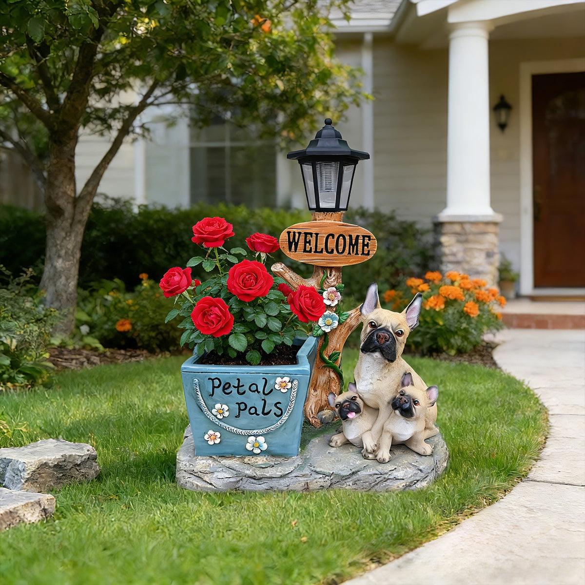 French Bulldog Family Planter Statue