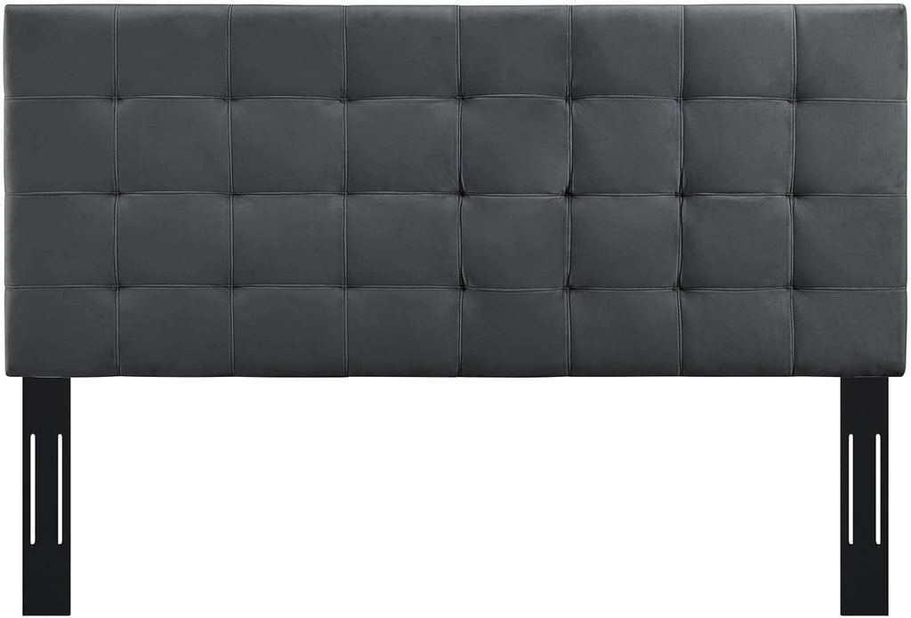 Paisley Upholstered Biscuit Tufted Performance Velvet Full / Queen Headboard Size in Gray