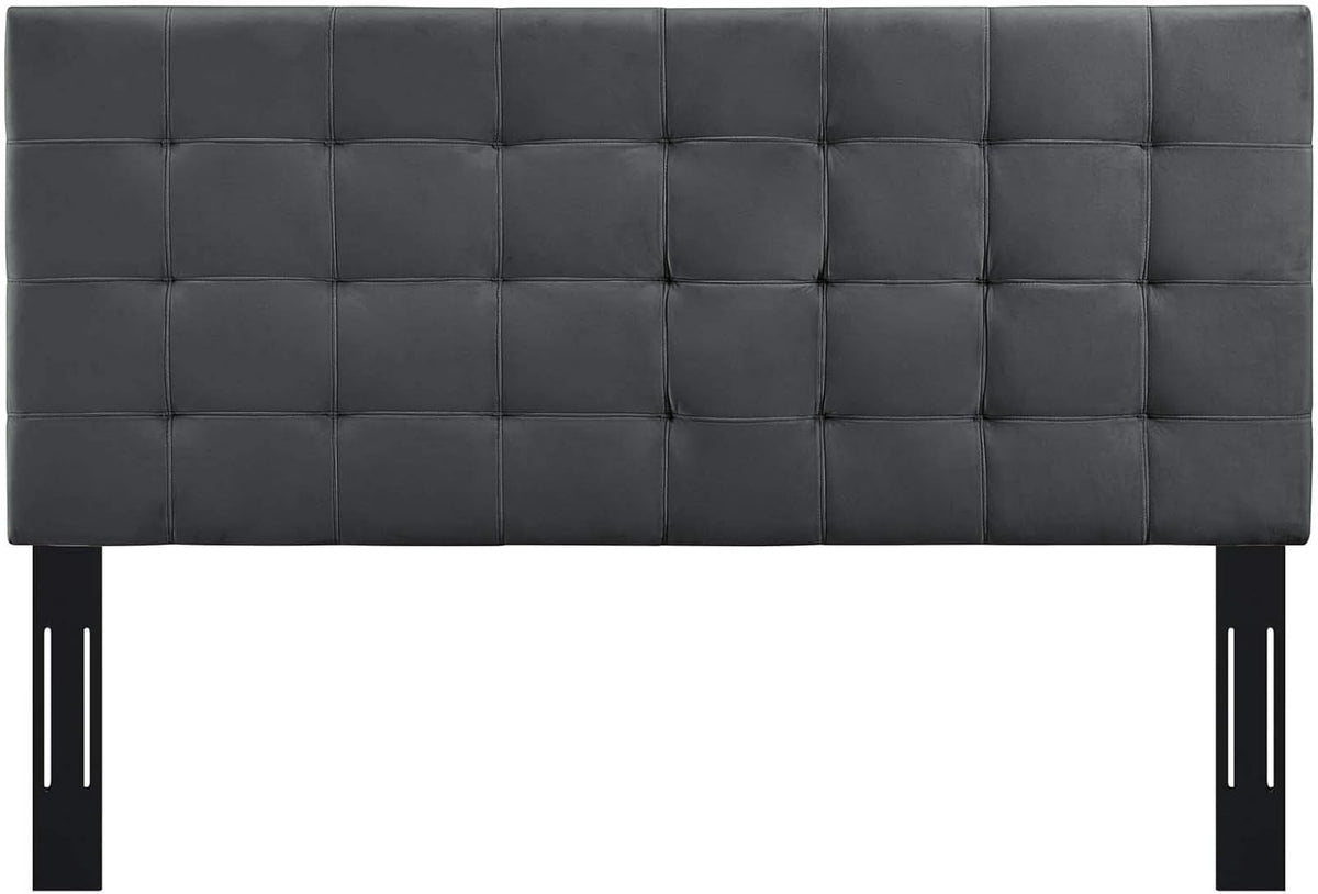 Paisley Upholstered Biscuit Tufted Performance Velvet Full / Queen Headboard Size in Gray