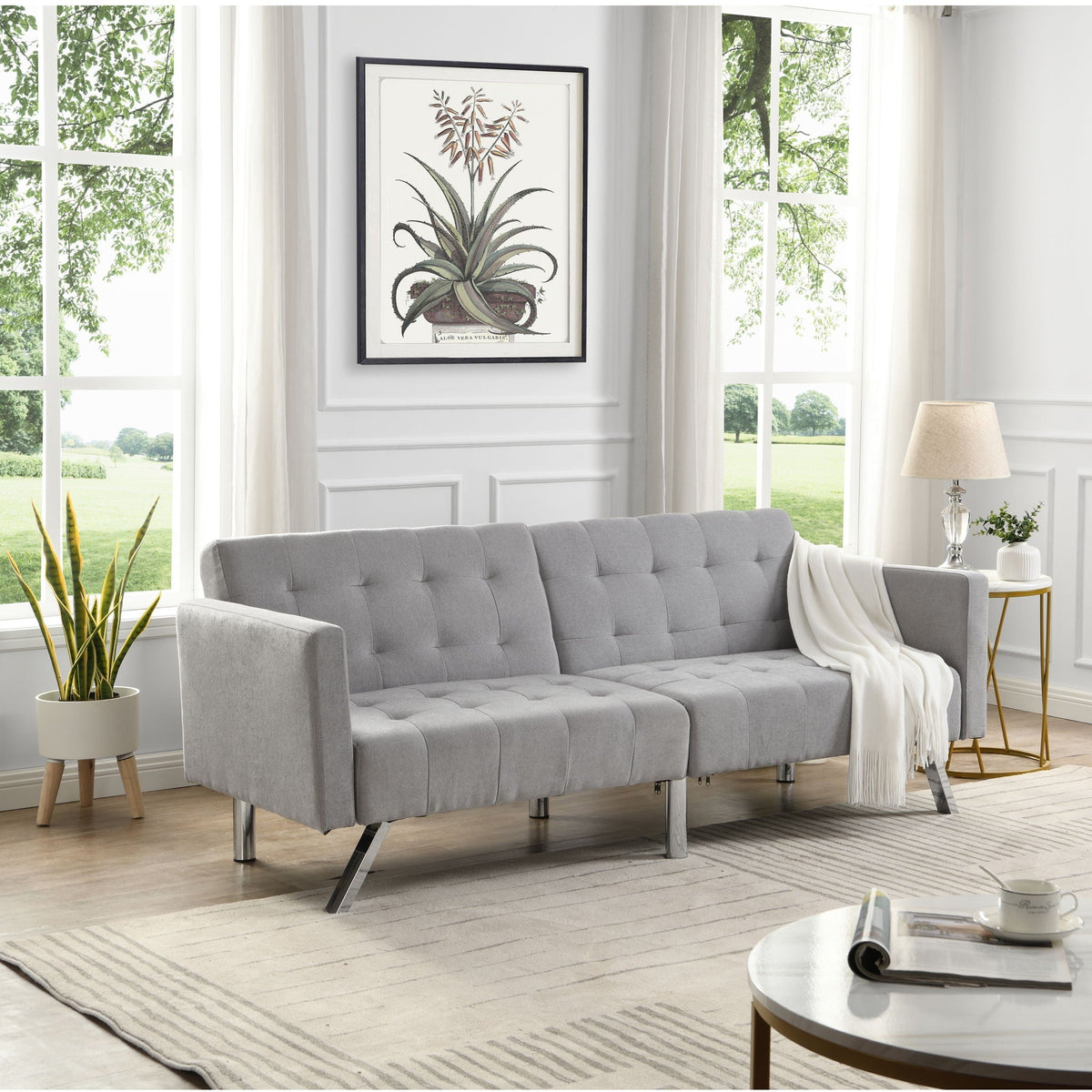 Sofa Bed Convertible Folding Lounge Couch Loveseat Sleeper Sofa - Light Gray