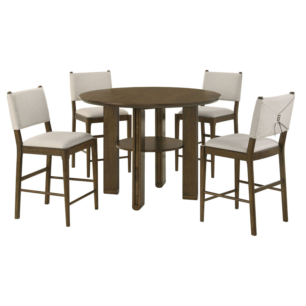 Crispin - 5 Piece Counter Height Dining Set With Upholstered Chairs - Brown