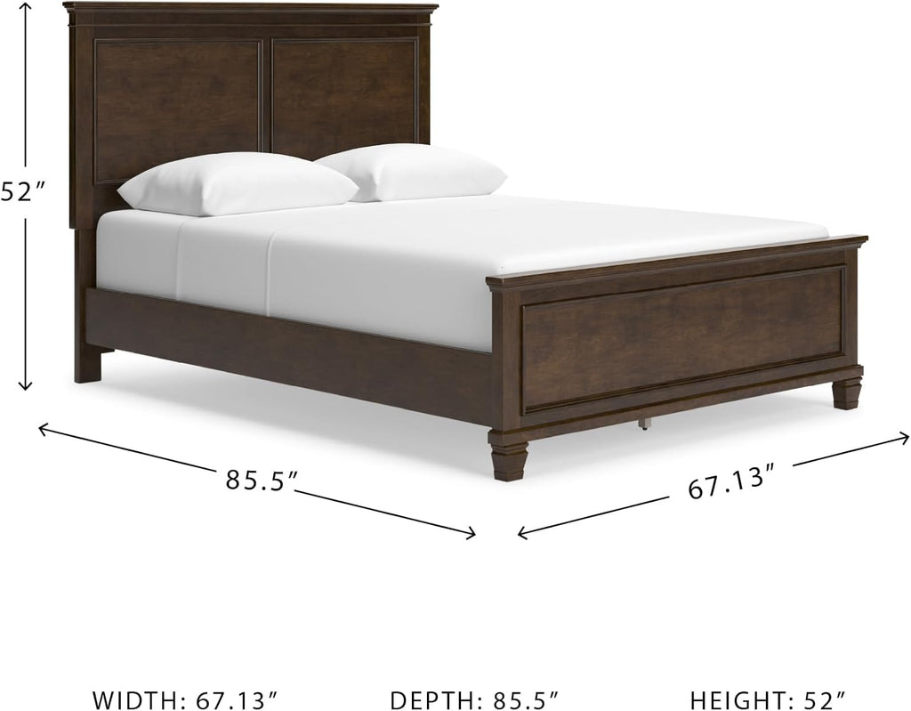 Signature Design by Ashley Danabrin Traditional Queen Panel Bed with Tapered Feet, Foundation or Box Spring Needed, Dark Brown