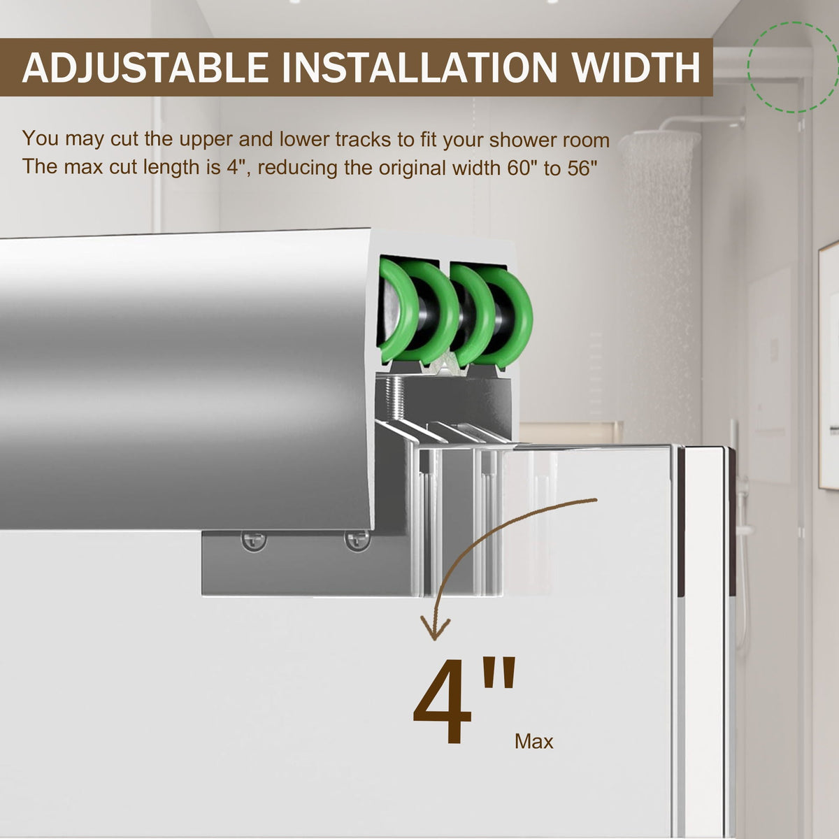 Double Sliding Shower Door, Semi-Frameless Bypass Bathroom Sliding Door With 1/4" (6 Mm) Tempered Glass For Walk-In Shower
