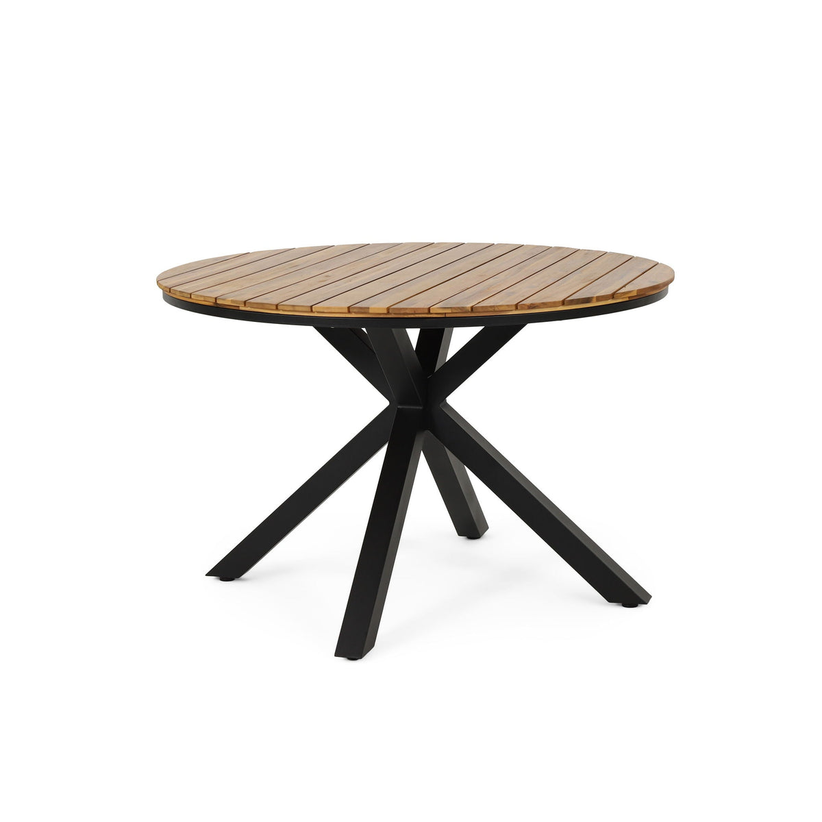 5 Piece Outdoor Dining Set With Round Table And 4 Wrapped Chairs - Black / Brown / Teak