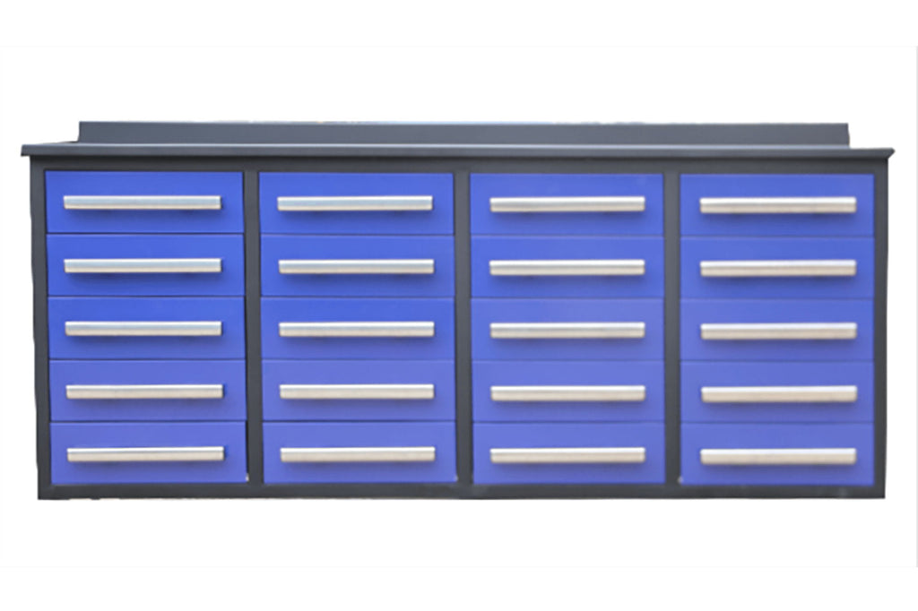 Garage Storage Cabinets With Workbench (With 20 Drawers) - Blue