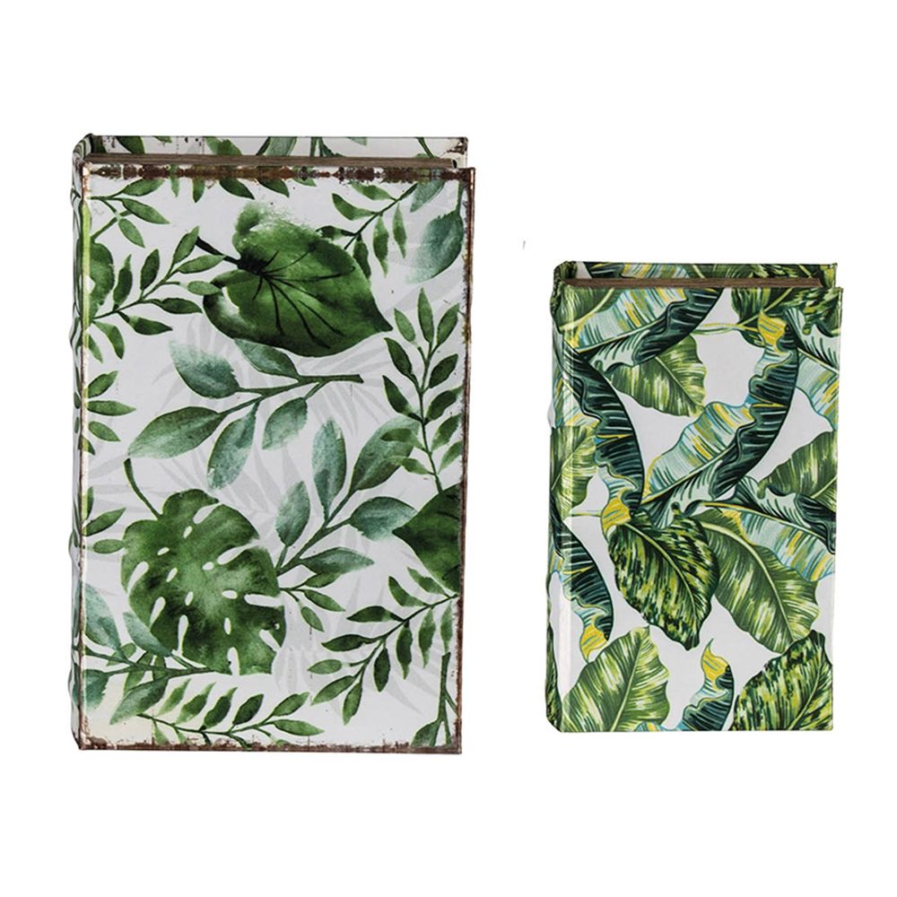 Botanical And Book Boxes (Set of 2) - White / Green