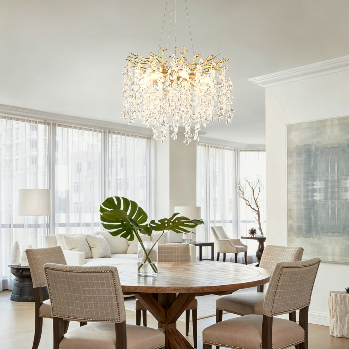 6-Light Chandelier Crystal Ceiling Lamp in Gold