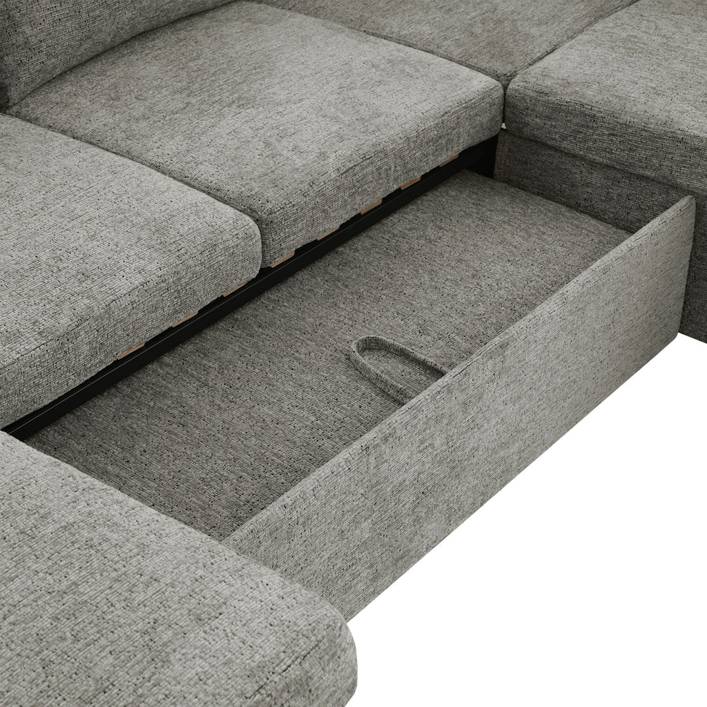 U-Shaped Sectional Sleeper Sofa With Ample Storage Space, 2 Cup Holders And Charging Ports For Living Room