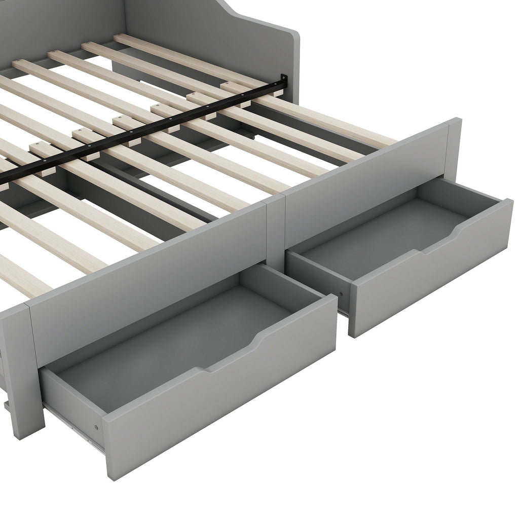 Daybed Frame With Storage Bookcases, 2 Drawers, Charging Station