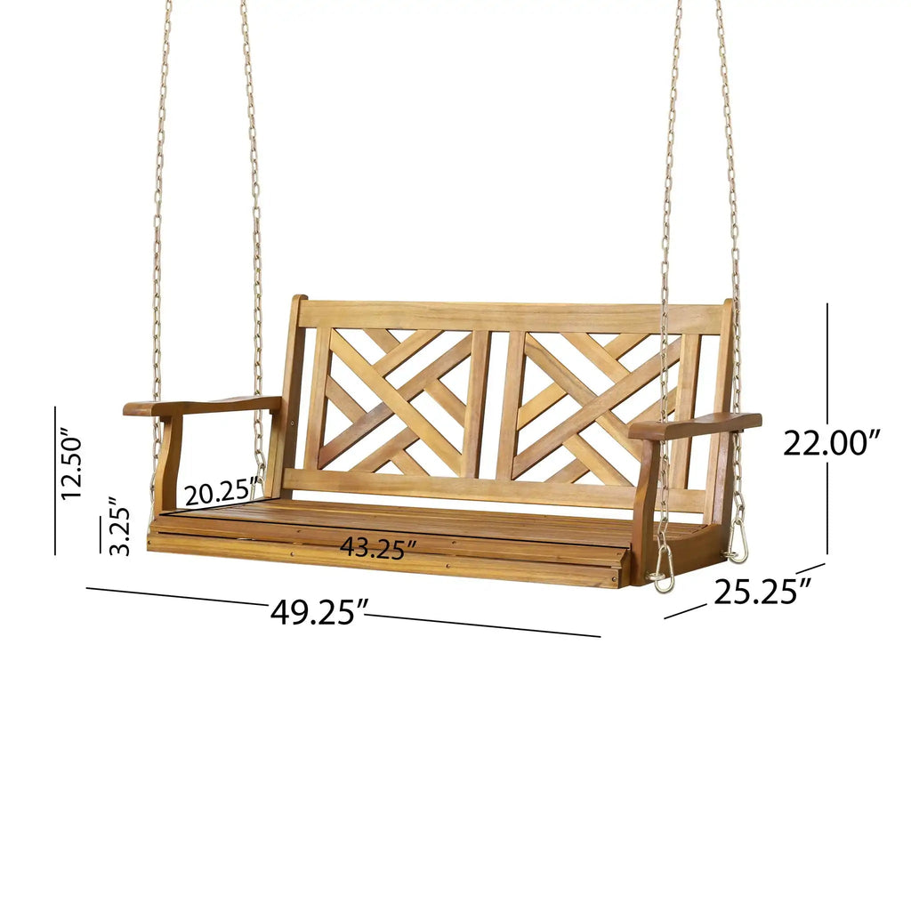 Alejandro Acacia Wood Porch Swing with Slat Panel Seating