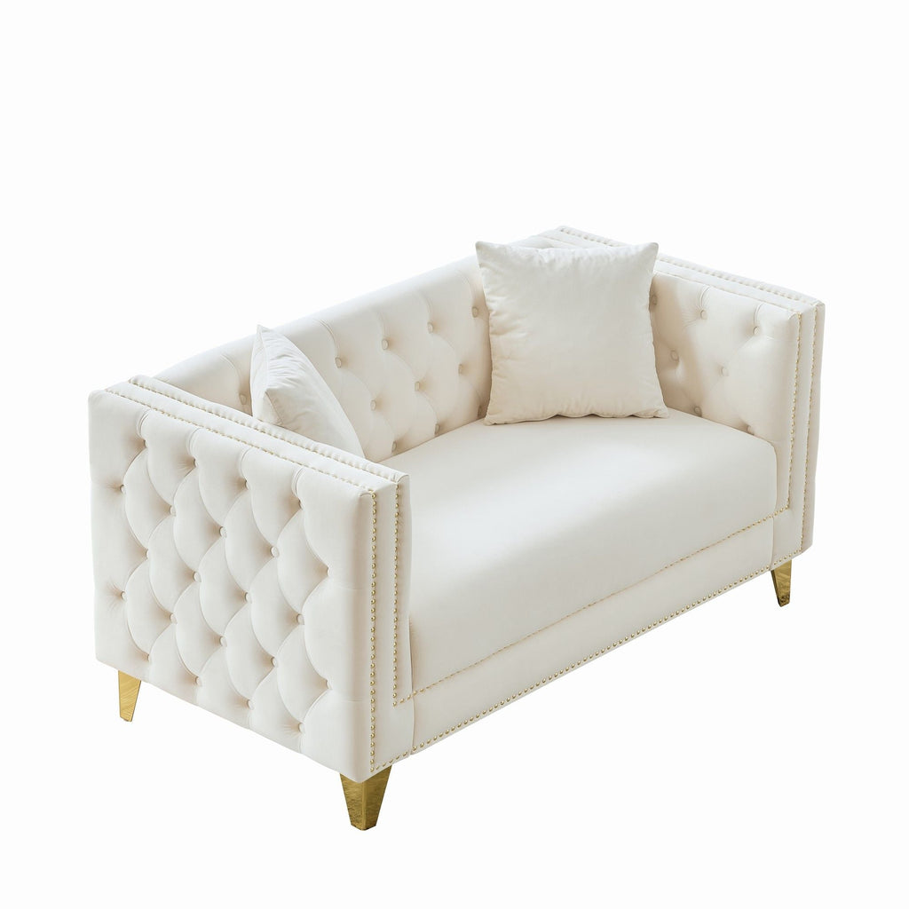 2 Seater Deep Seat Sofa With Button Nailhead, Square Arm