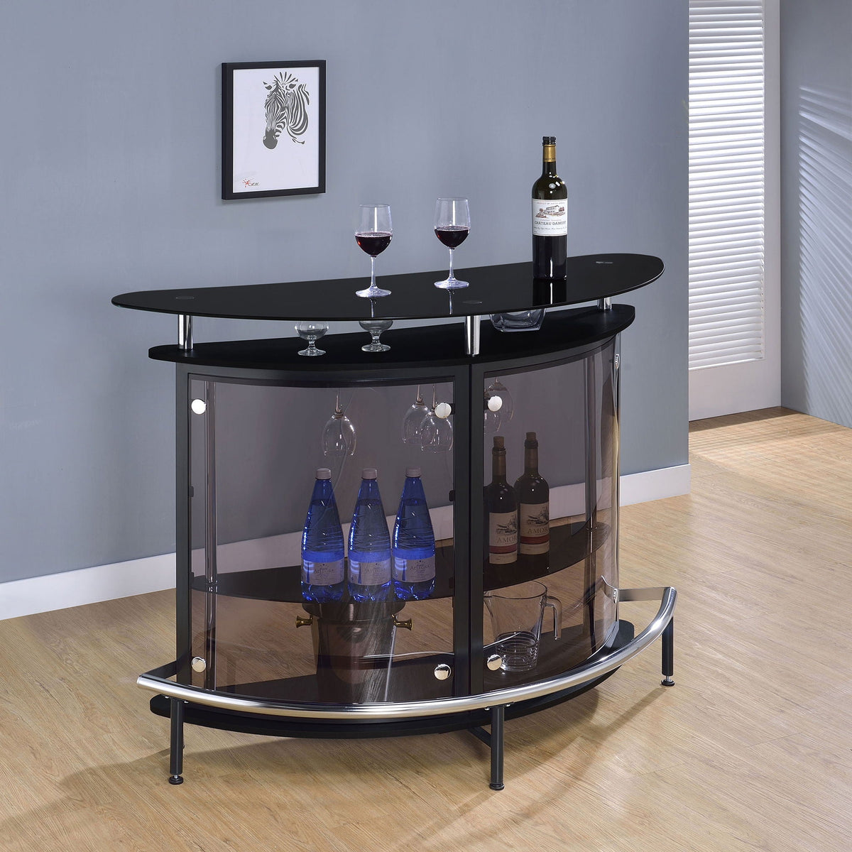 Strick & Bolton - Freestanding Glass Top Home Bar Wine Cabinet With Panels - Black