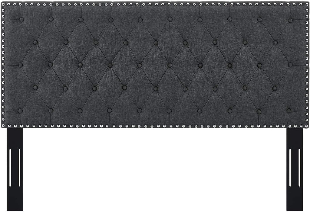 Helena Tufted Button Fabric Upholstered Full/Queen Headboard with Nailhead Trim in Gray