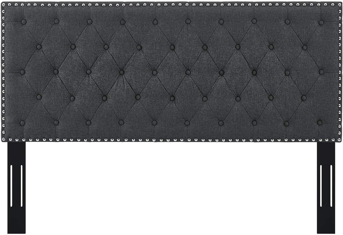 Helena Tufted Button Fabric Upholstered Full/Queen Headboard with Nailhead Trim in Gray