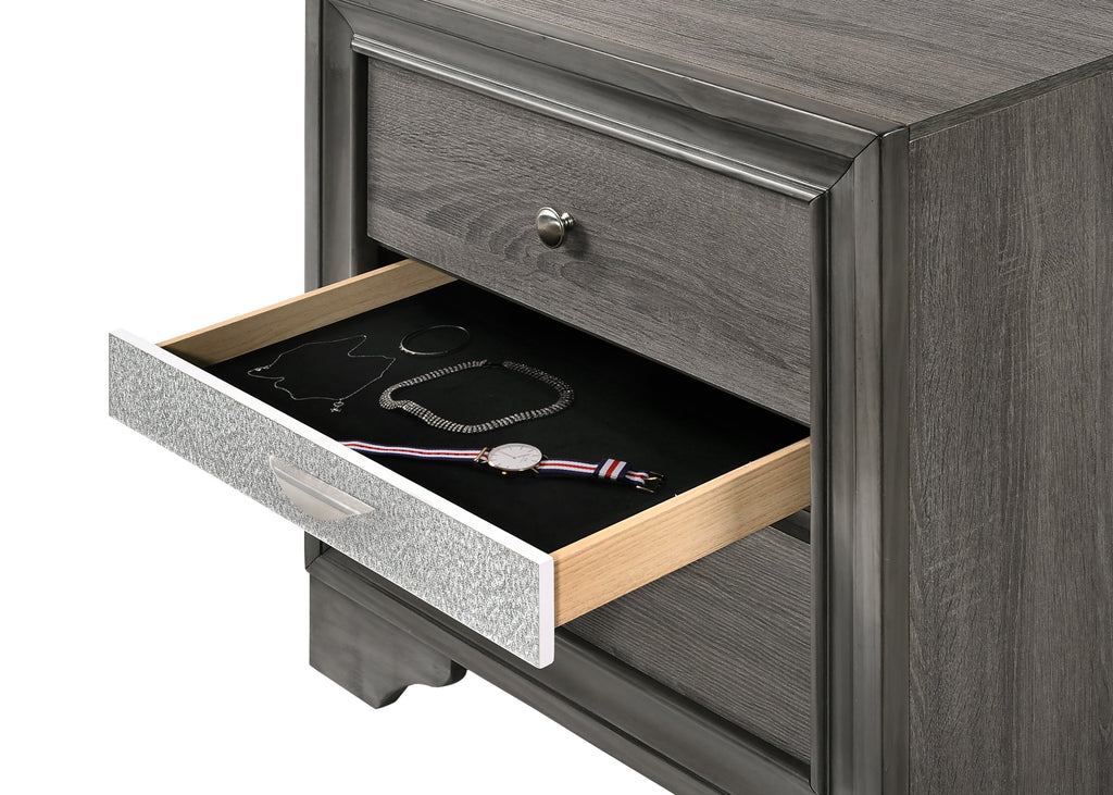 Traditional Queen 5 Piece Storage Bedroom Set in Gray Wood