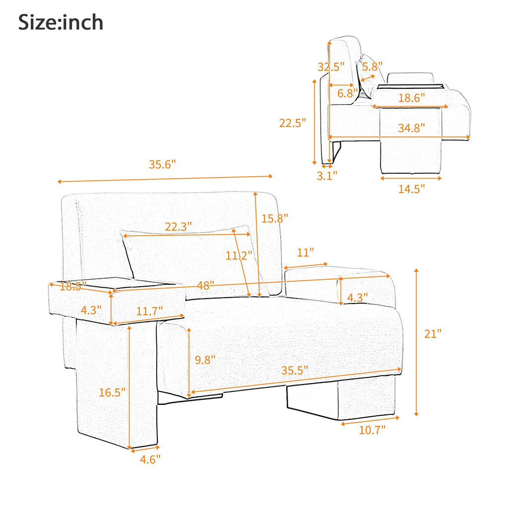 Modern Oversized Armchair With Soft Cushion For Living Room
