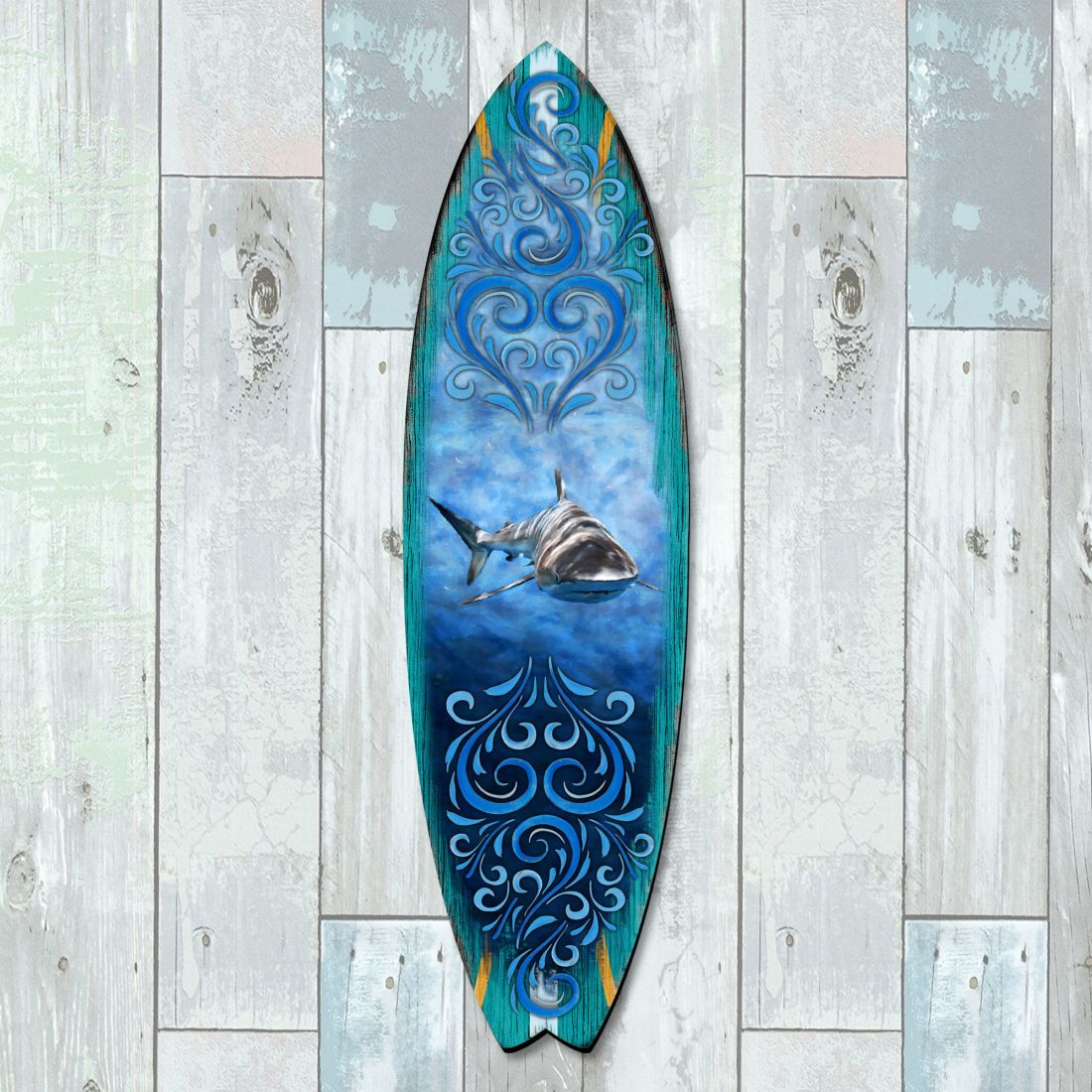 Shark Surfboard Coastal Door Art by G. DeBrekht - Coastal Sea-Life Decor - 8490104HS