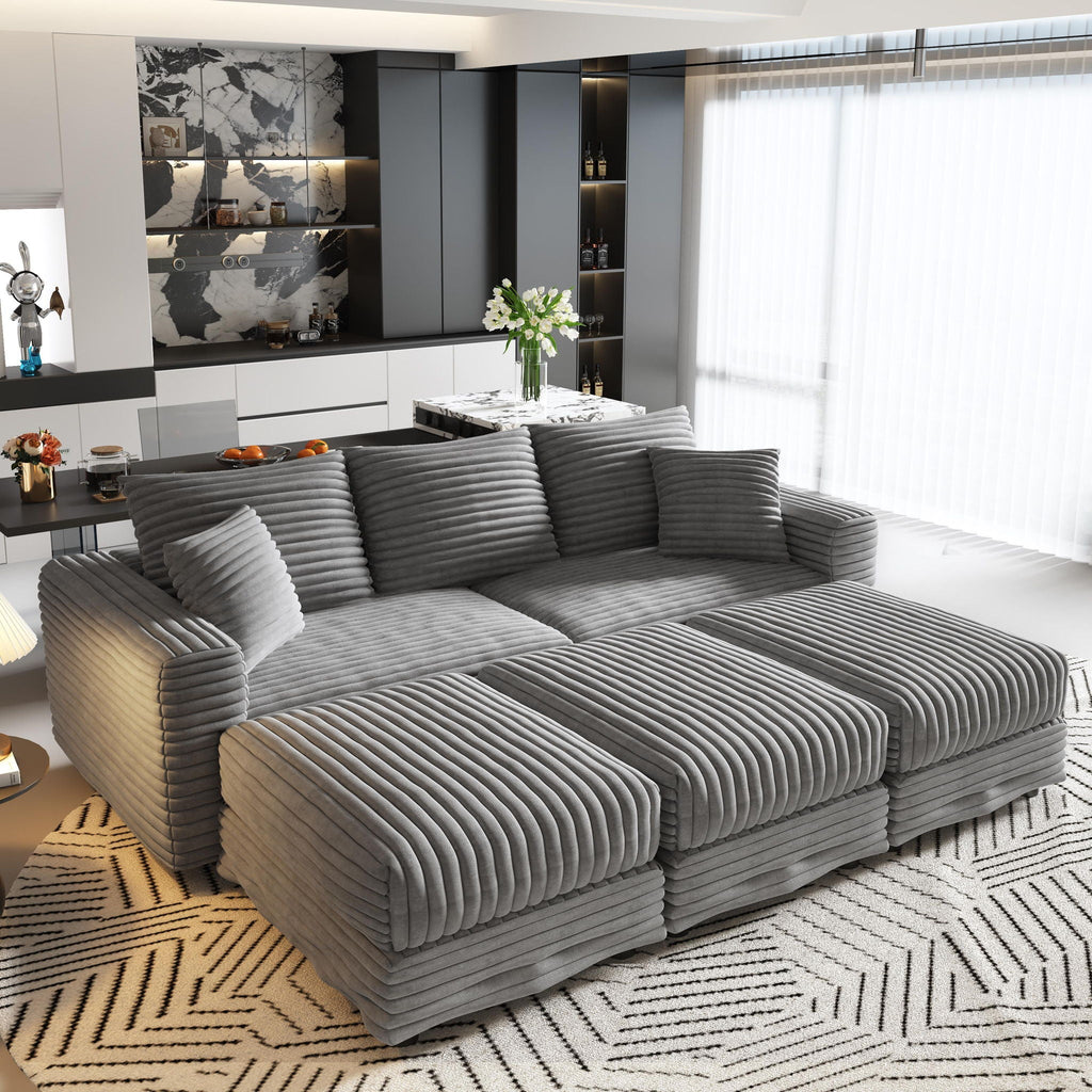 Convertible Deep Seat Sofa With Soft Pillows And Ottomans