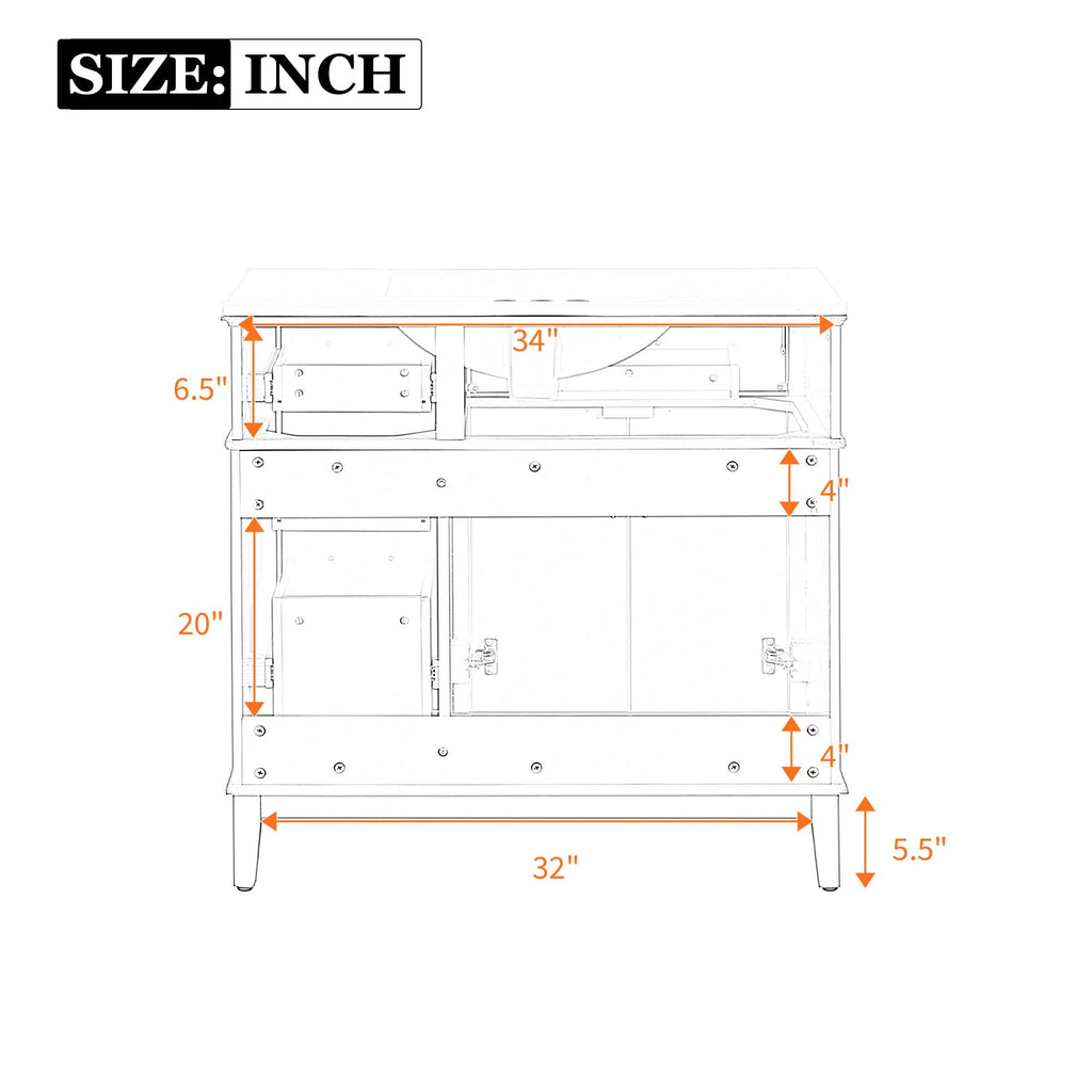 Bathroom Vanity With Sink, Soft Close Doors, 4 Storage Drawers