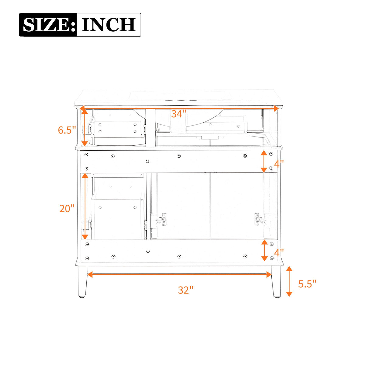 Bathroom Vanity With Sink, Soft Close Doors, 4 Storage Drawers