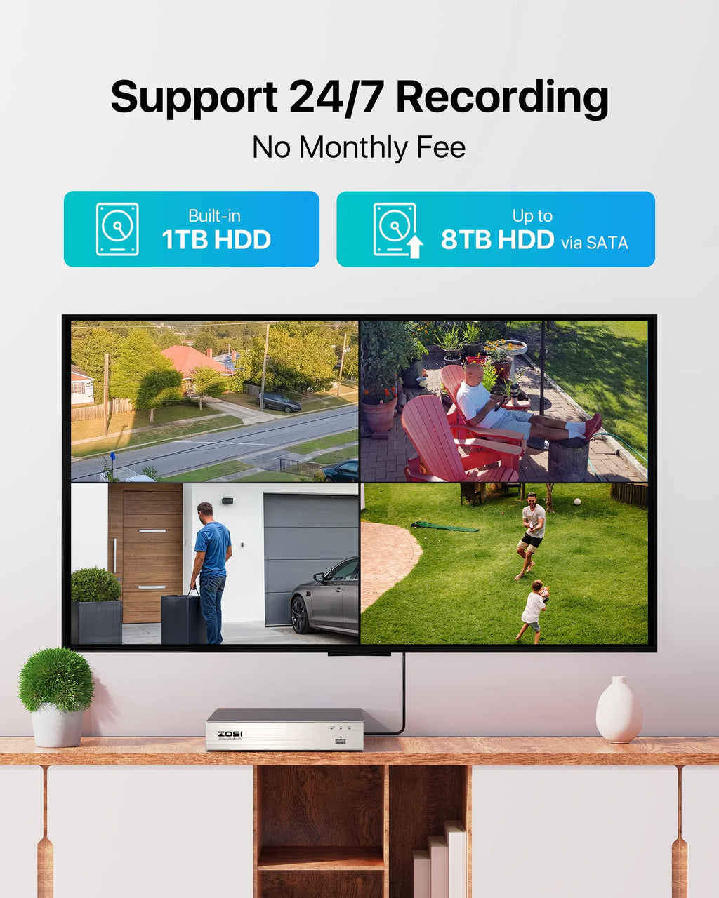 3K Lite Security Camera System,  8-Channel FULL 1080P HD Video Security System CCTV DVR Built-In 1TB Hard Drive, Indoor/Outdoor 2.0MP Weatherproof Surveillance Security Camera System