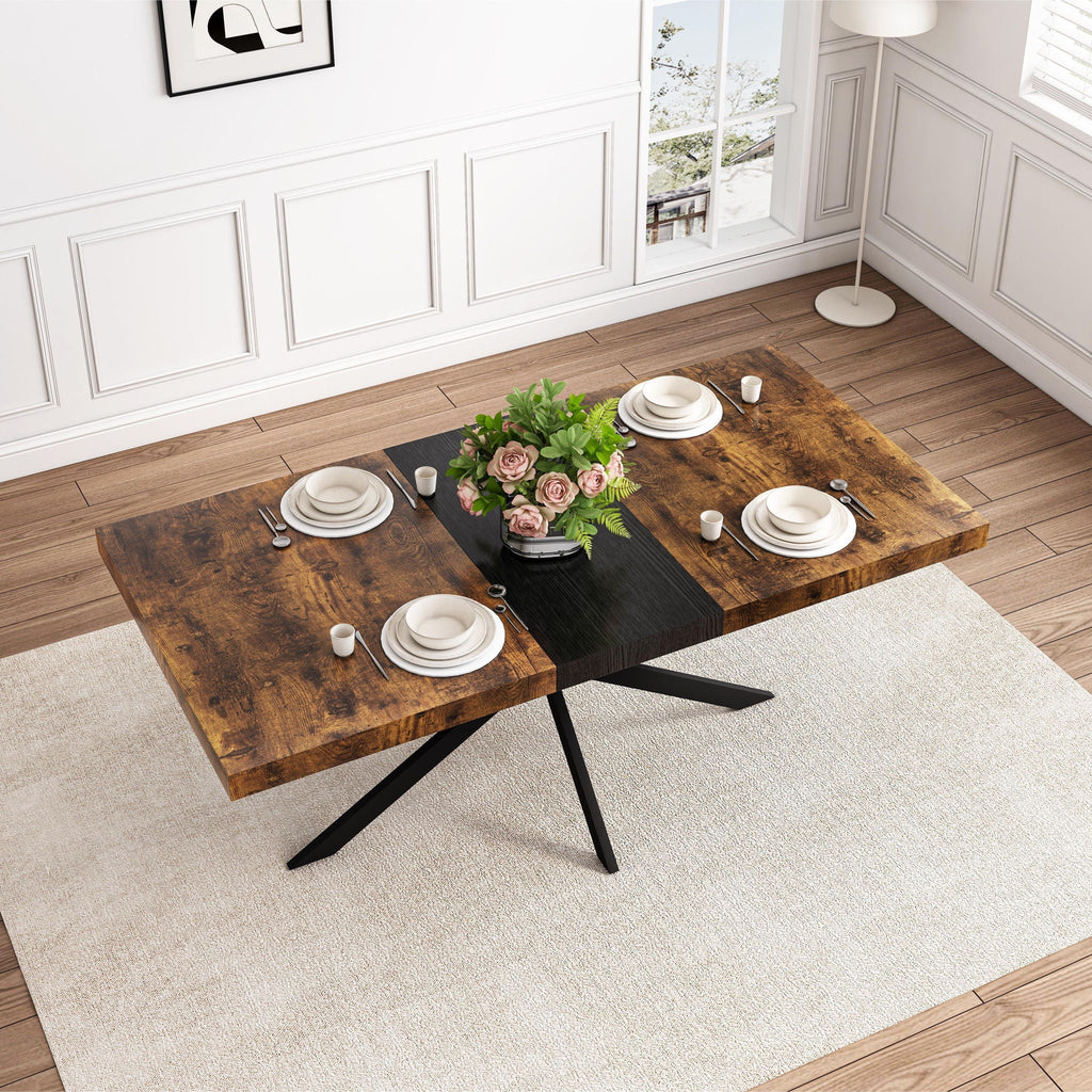 Retro Rectangular Stretch Dining Table With Embossed Center Plate