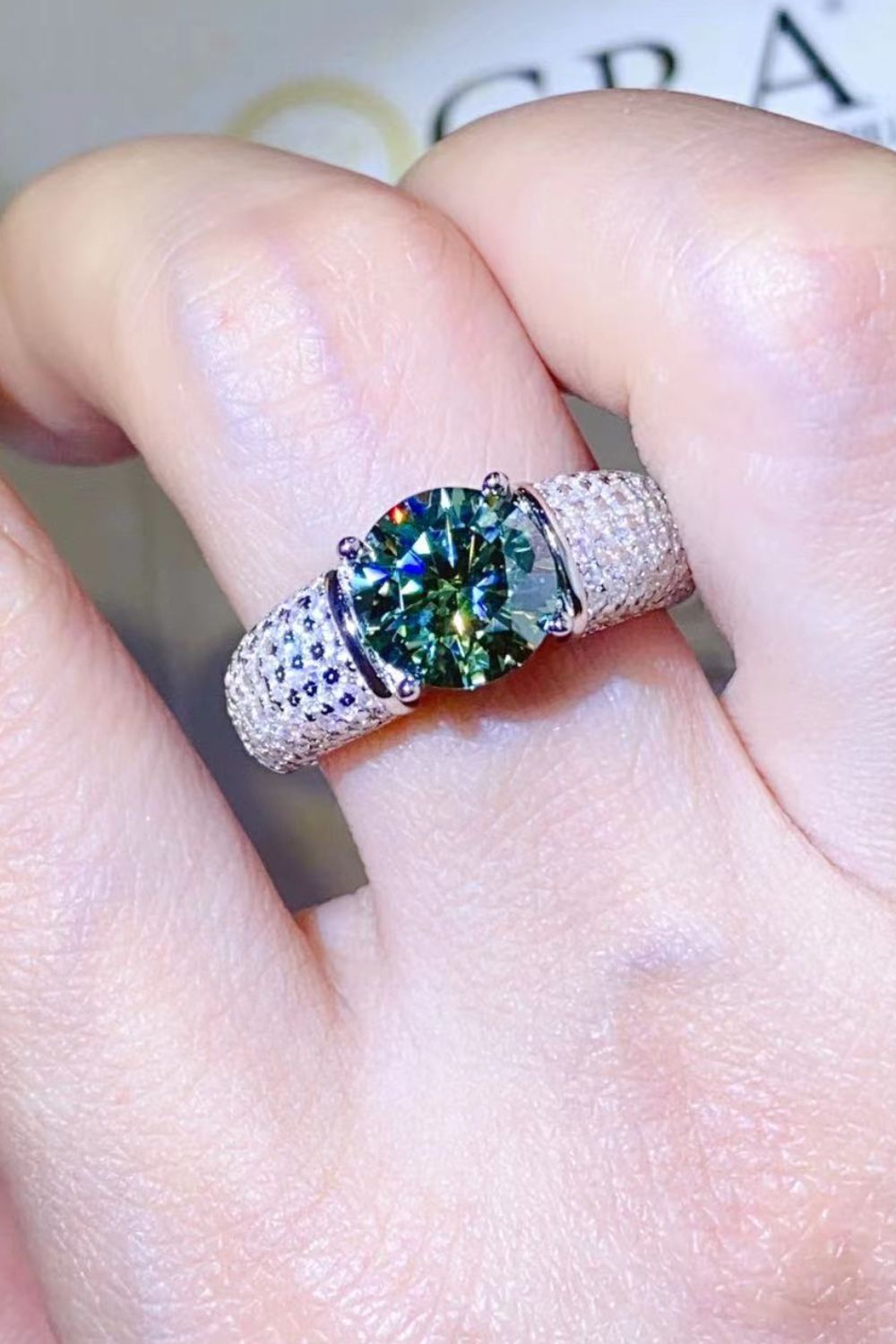 3 Carat Green Sparkala™ Side Stone Ring