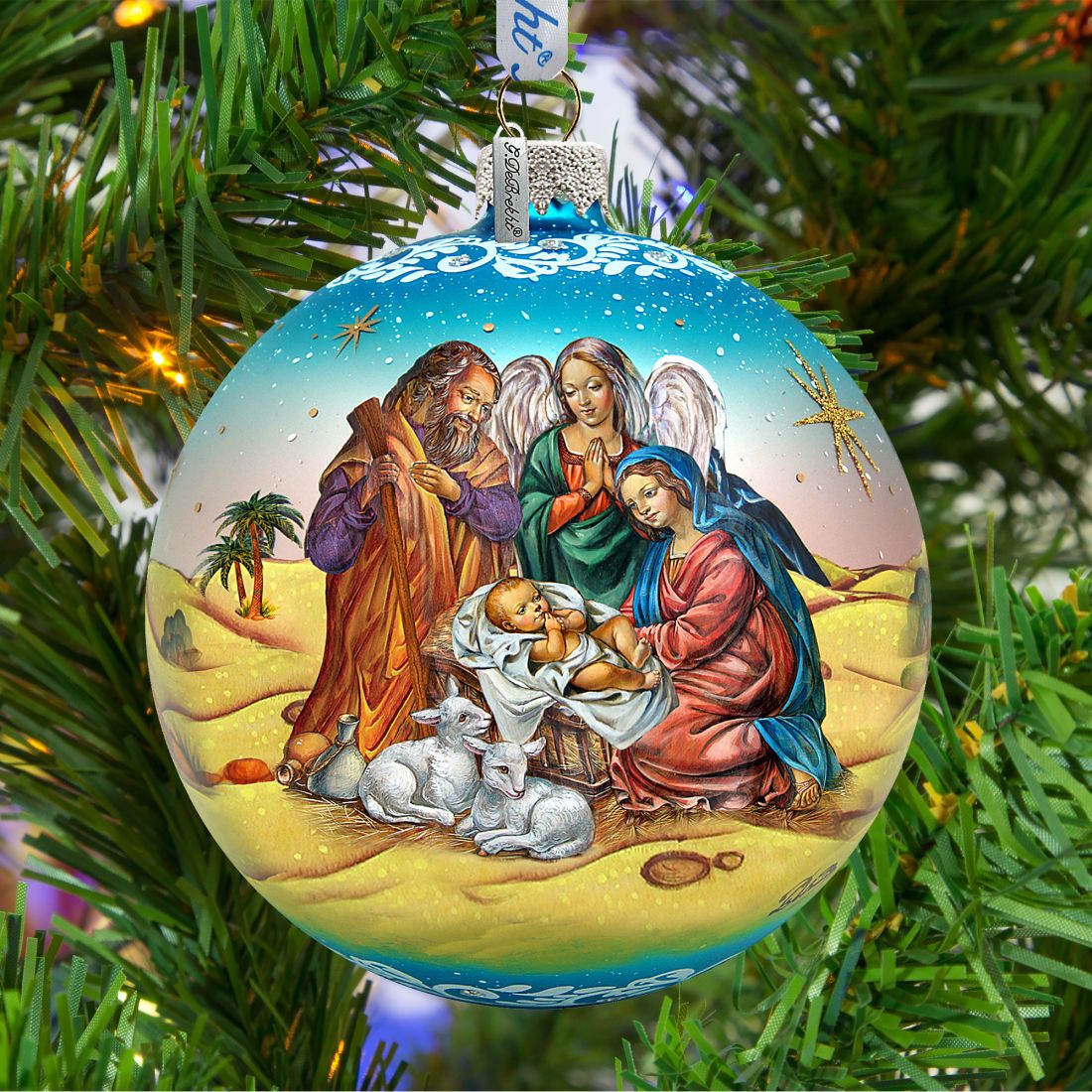 Nativity Ball in Blue Glass Ornament Limited Edition by G. DeBrekht - Nativity Holiday Decor - 73863