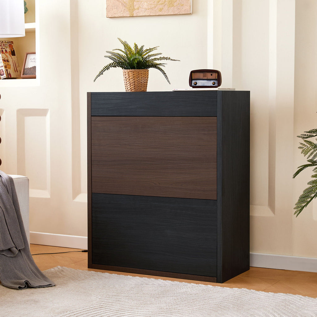 Modern Extendable & Rotating Cabinet With Drawer And Flip Doors For Versatile Storage - Black / Dark Walnut