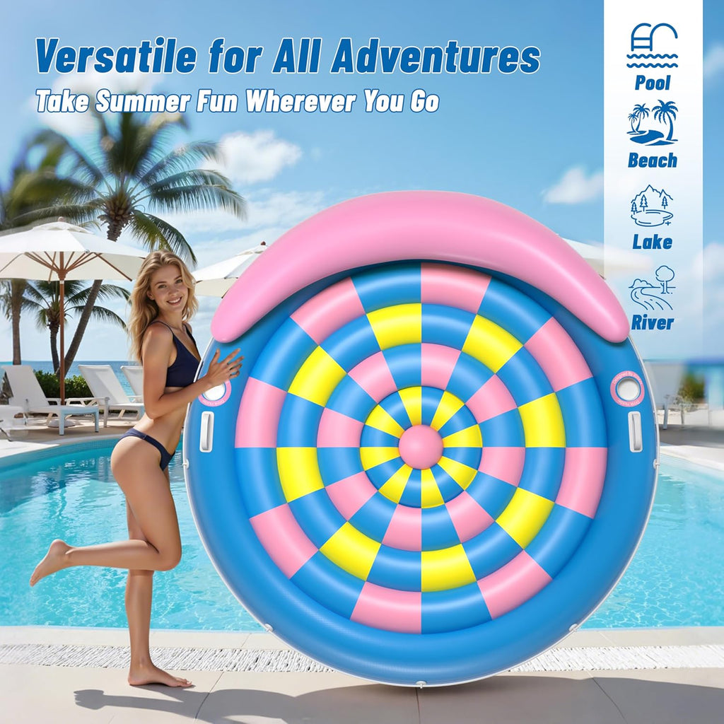Pool Floats Adult, Inflatable Tanning Pool - Extra Large Pool Floats for Adults Heavy Duty, round Pool Rafts, River Lake Floaties Water Floats with Cup Holders