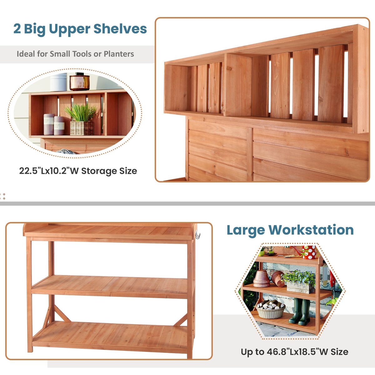 TOPMAX 65' Large Wooden Farmhouse Rustic Outdoor Potting Bench Table