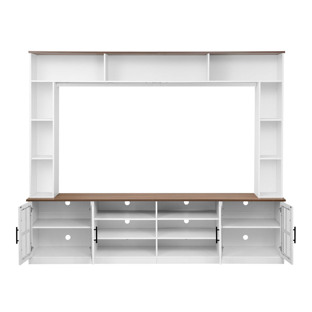 Wall Unit Entertainment Center With Bookshelves For TVs Up To 80", Tempered Glass Doors And Adjustable Shelves