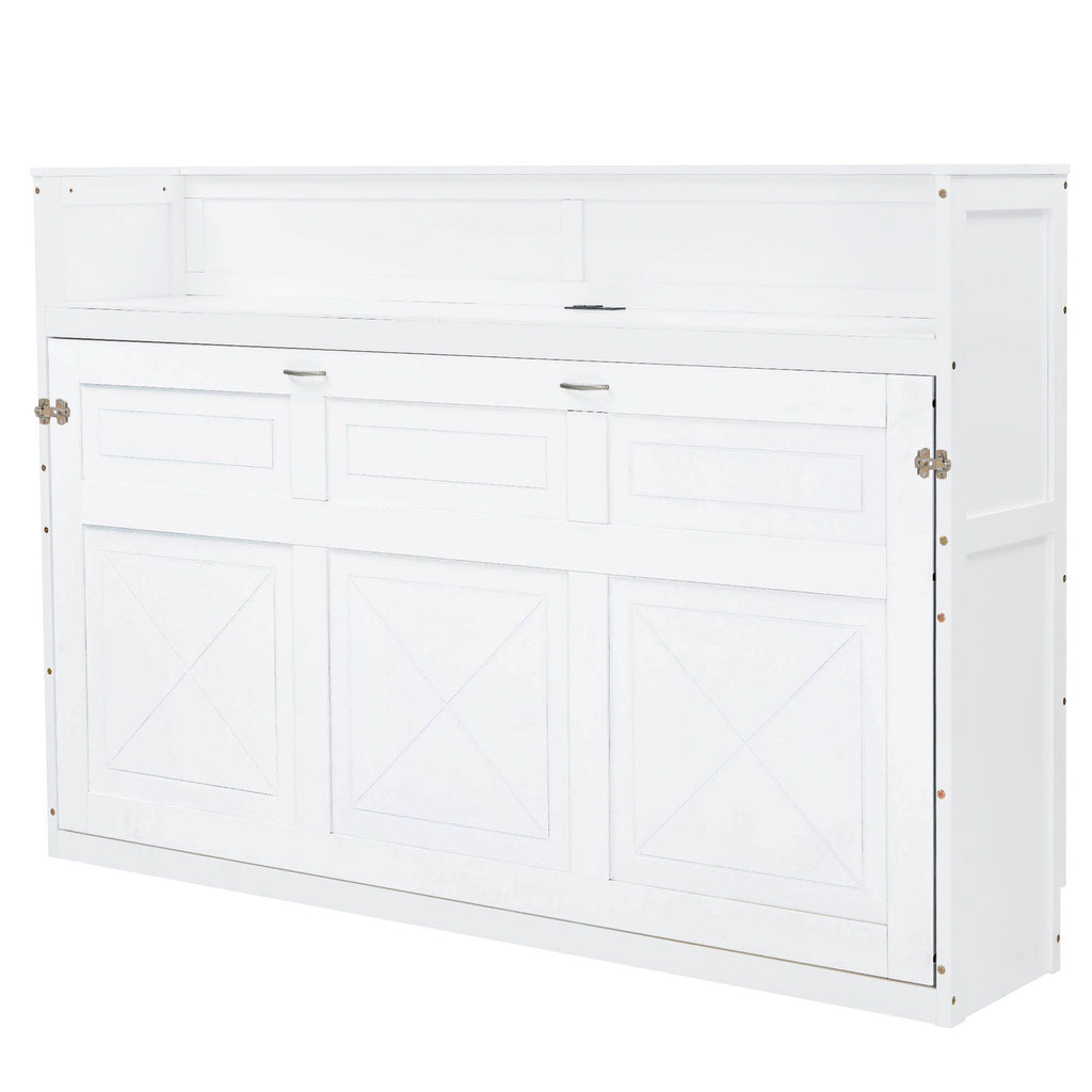Murphy Bed With Desk, LED Light And USB Charging Station