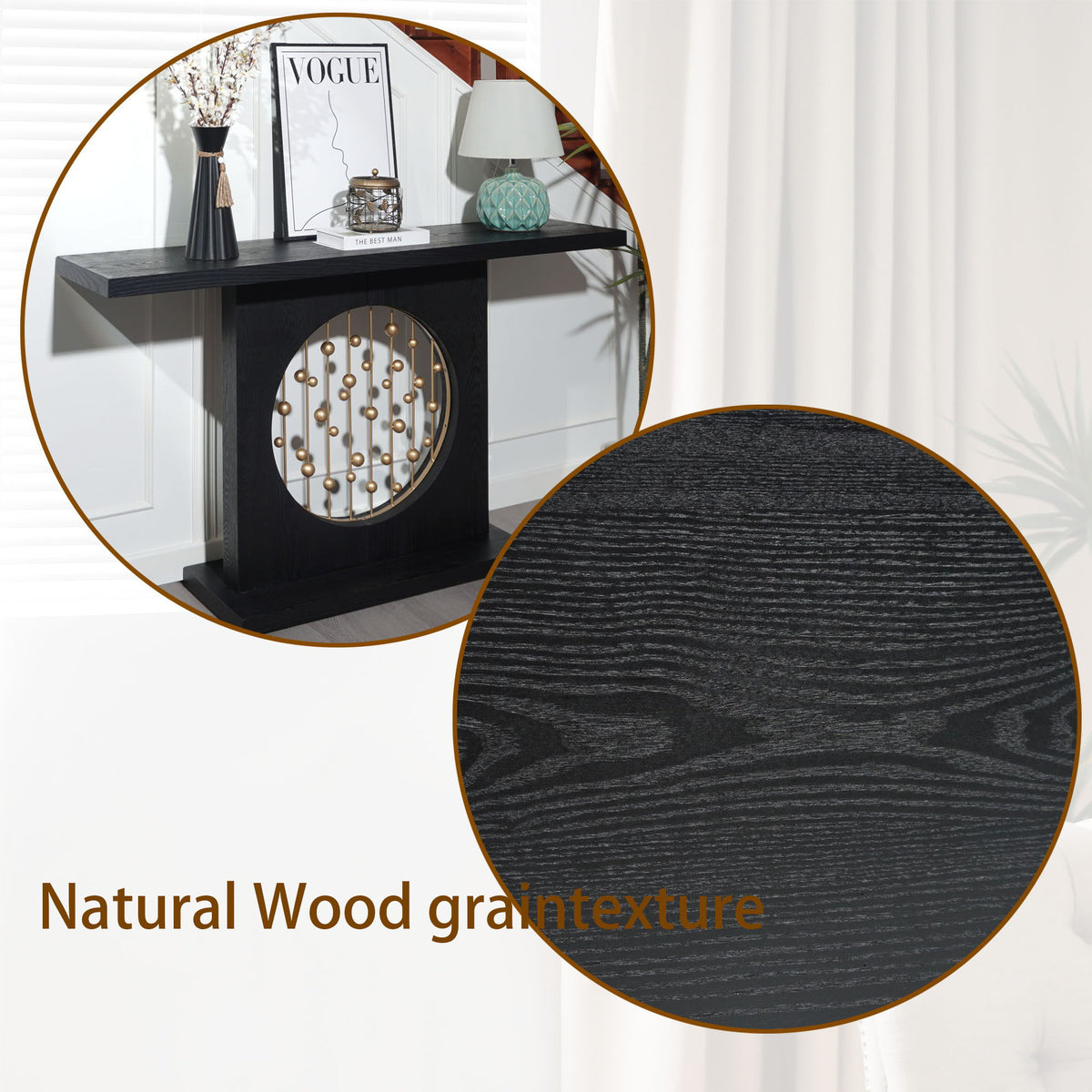 Console Table With Circular Art Decor For Living Room - Multi