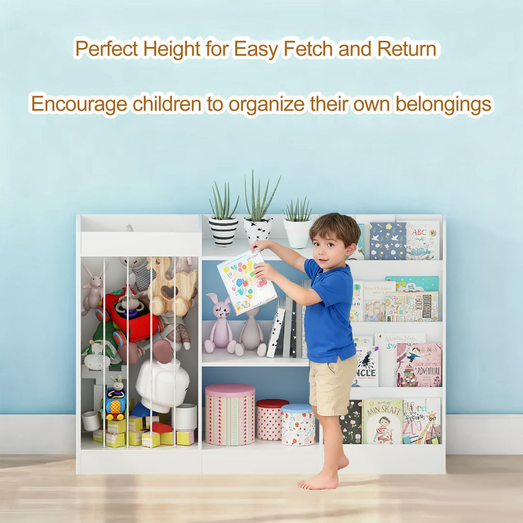Bookshelf And Toy Storage, 3 Tier Montessori Bookcase With Stuffed Animal Organizer - White