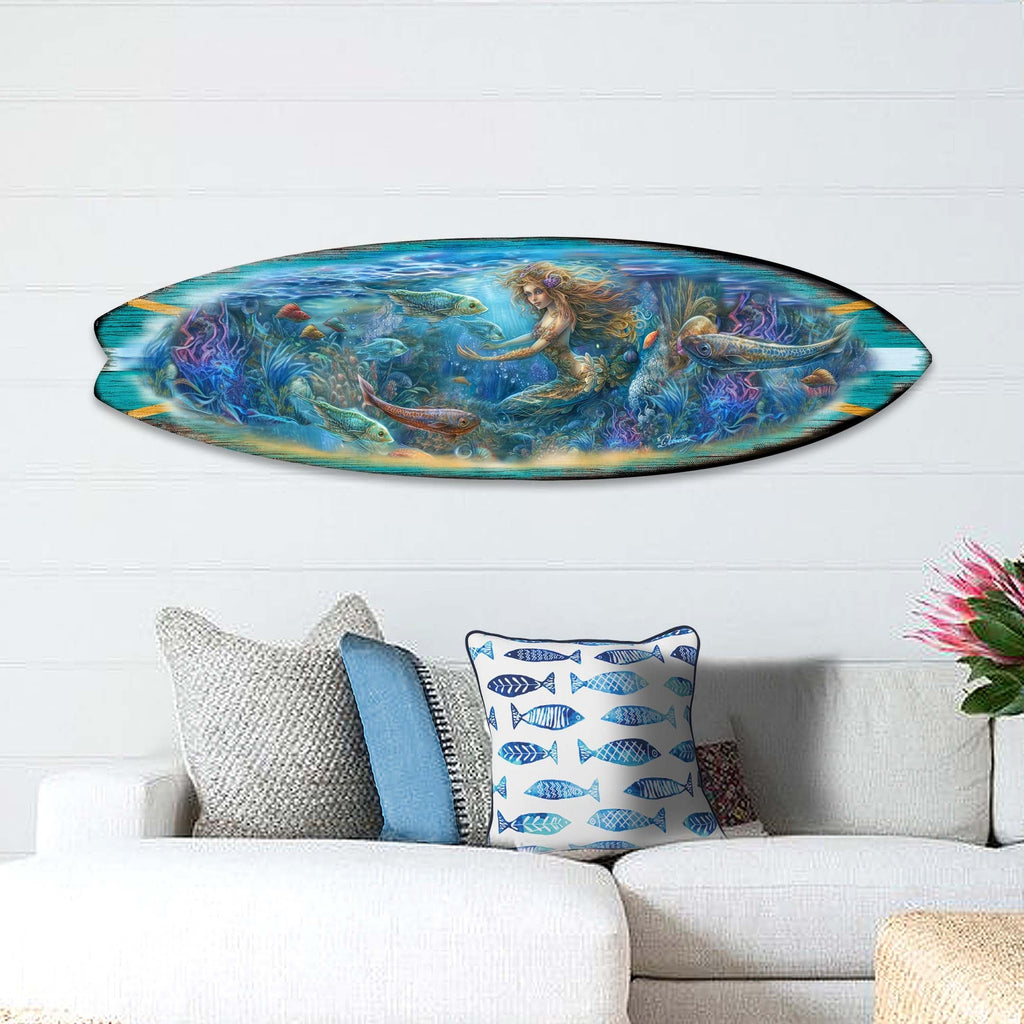Mermaid Kingdom Surfboard Coastal Wall Art by G. DeBrekht - Coastal Holiday Decor - 8490115HS