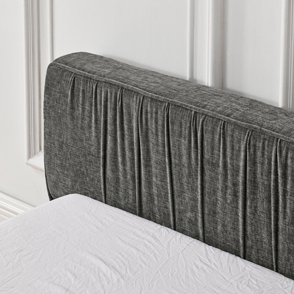 Modern Upholstered Platform Bed Frame With Pleated Design