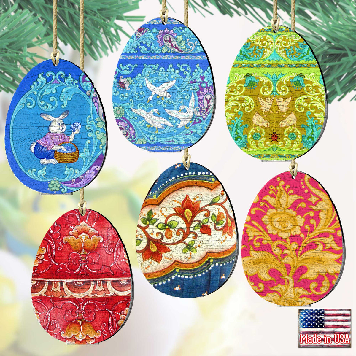 Deco Eggs Wooden Ornaments Set of 6 by G. DeBrekht - Designocracy - 8199720-S6
