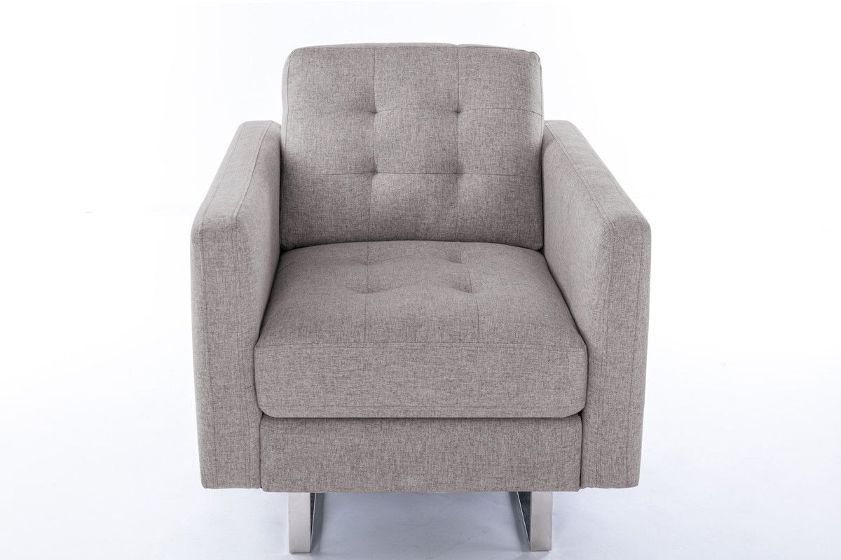 Victoria - Fabric Armchair With Metal Legs, Side Pockets, And Pillow