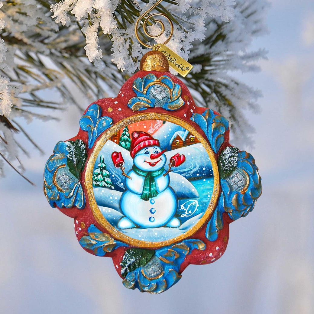 Snowman Sculpted Hand-Painted Christmas Ornament by G. DeBrekht - Christmas Santa Snowman Decor - 6102443