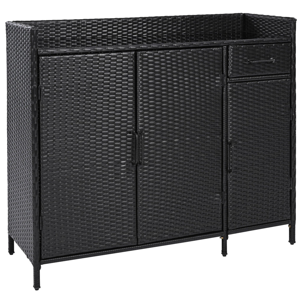 K&K 47.5"W Wicker Outdoor Storage Cabinet with Tempered Glass Top