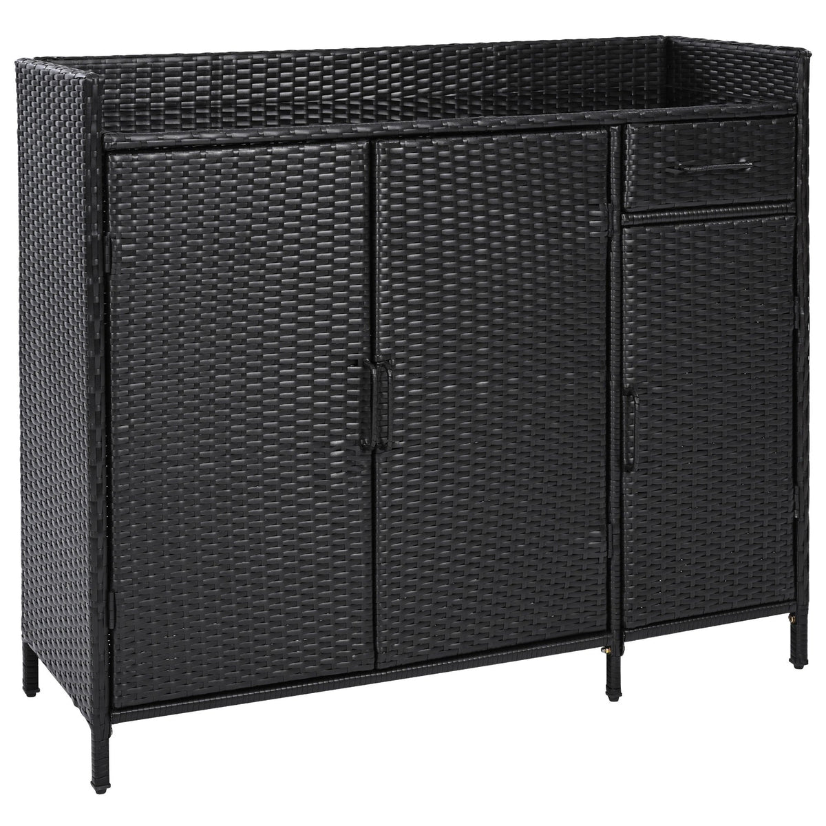 K&K 47.5"W Wicker Outdoor Storage Cabinet with Tempered Glass Top