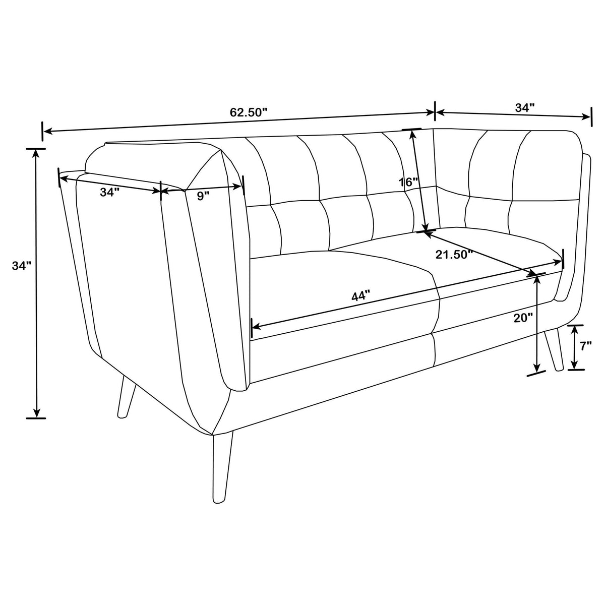 Maximillion - Tuxedo Arms Loveseat - Brown