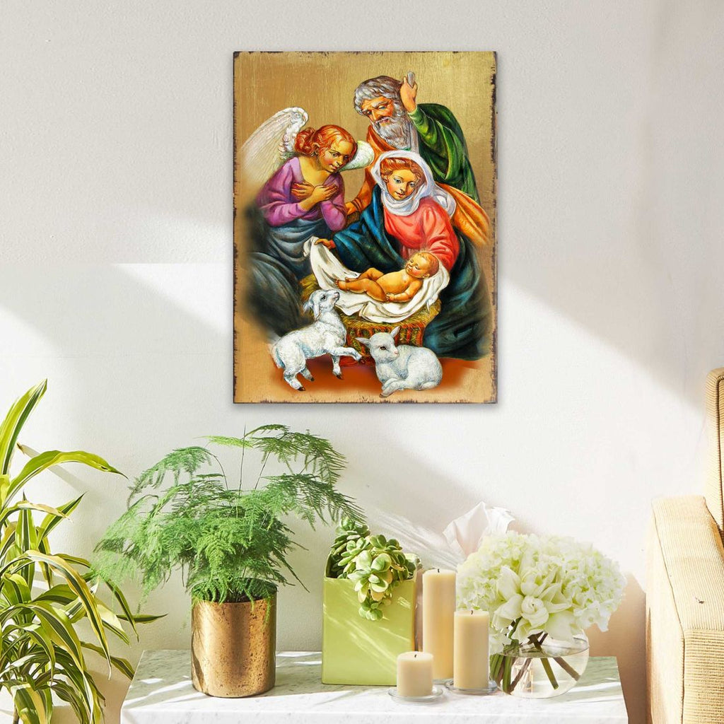 Nativity Wooden Gold Plated Religious Christian Sacred Icon - Inspirational Icon Decor - 85020