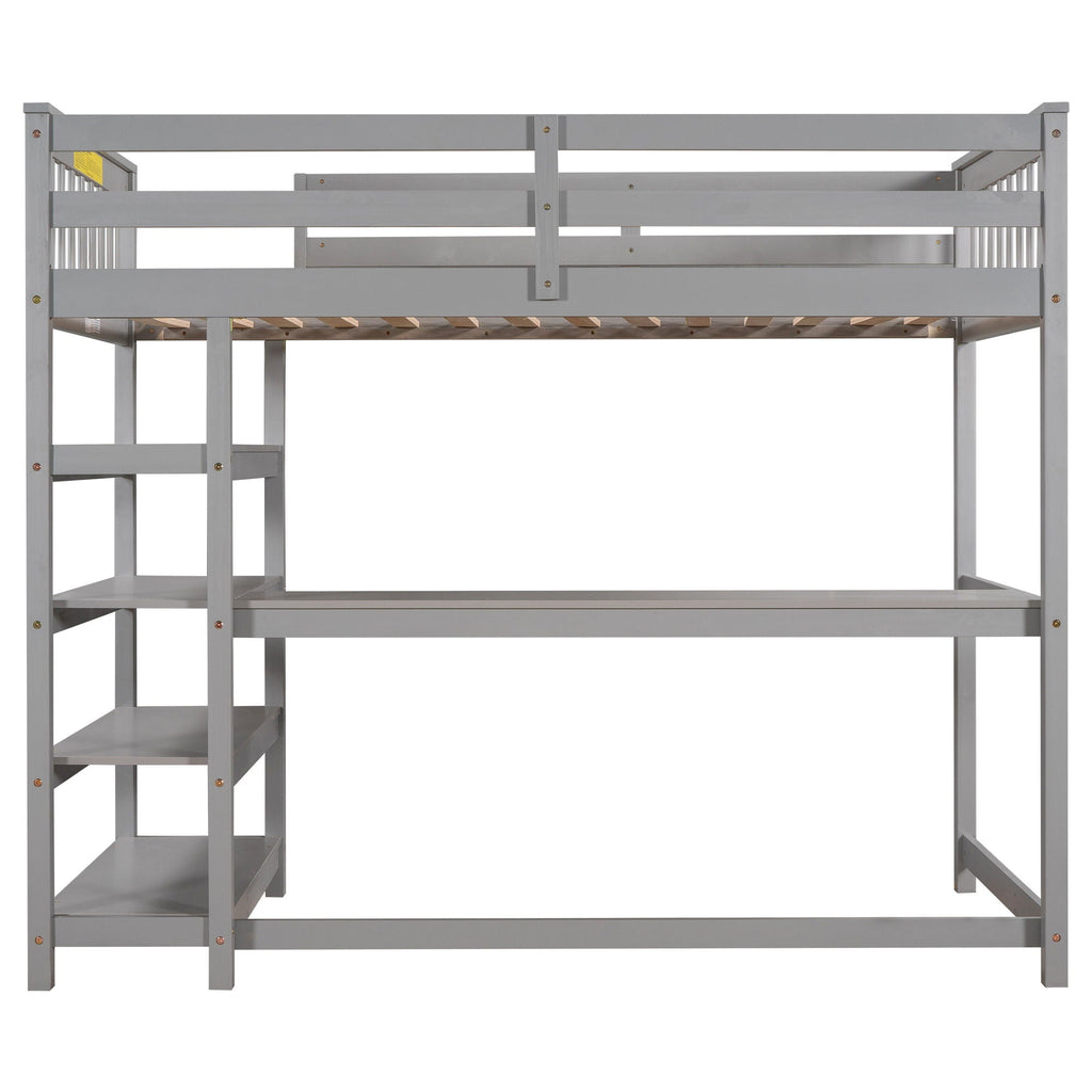Loft Bed With Storage Shelves And Under Bed Desk