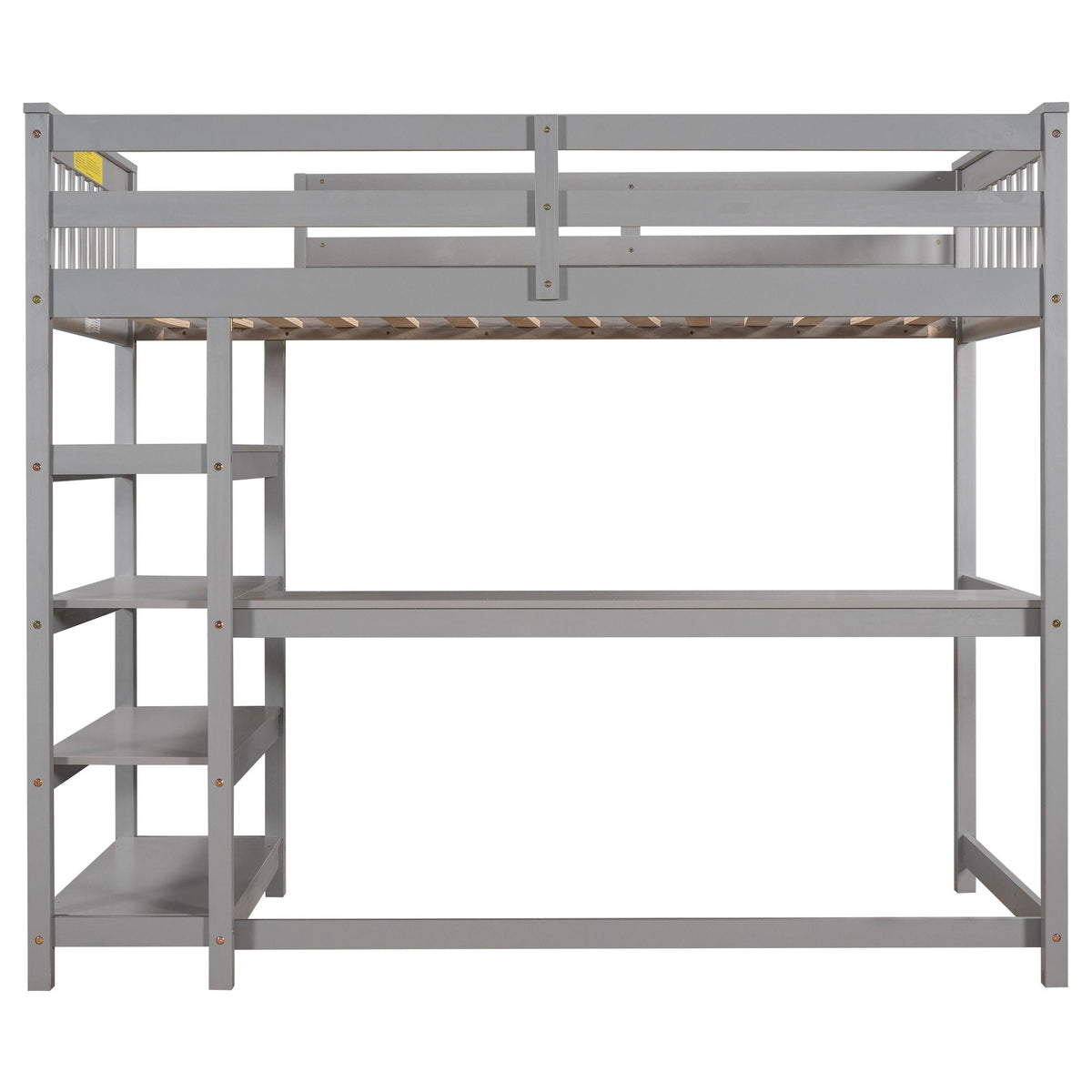 Loft Bed With Storage Shelves And Under Bed Desk