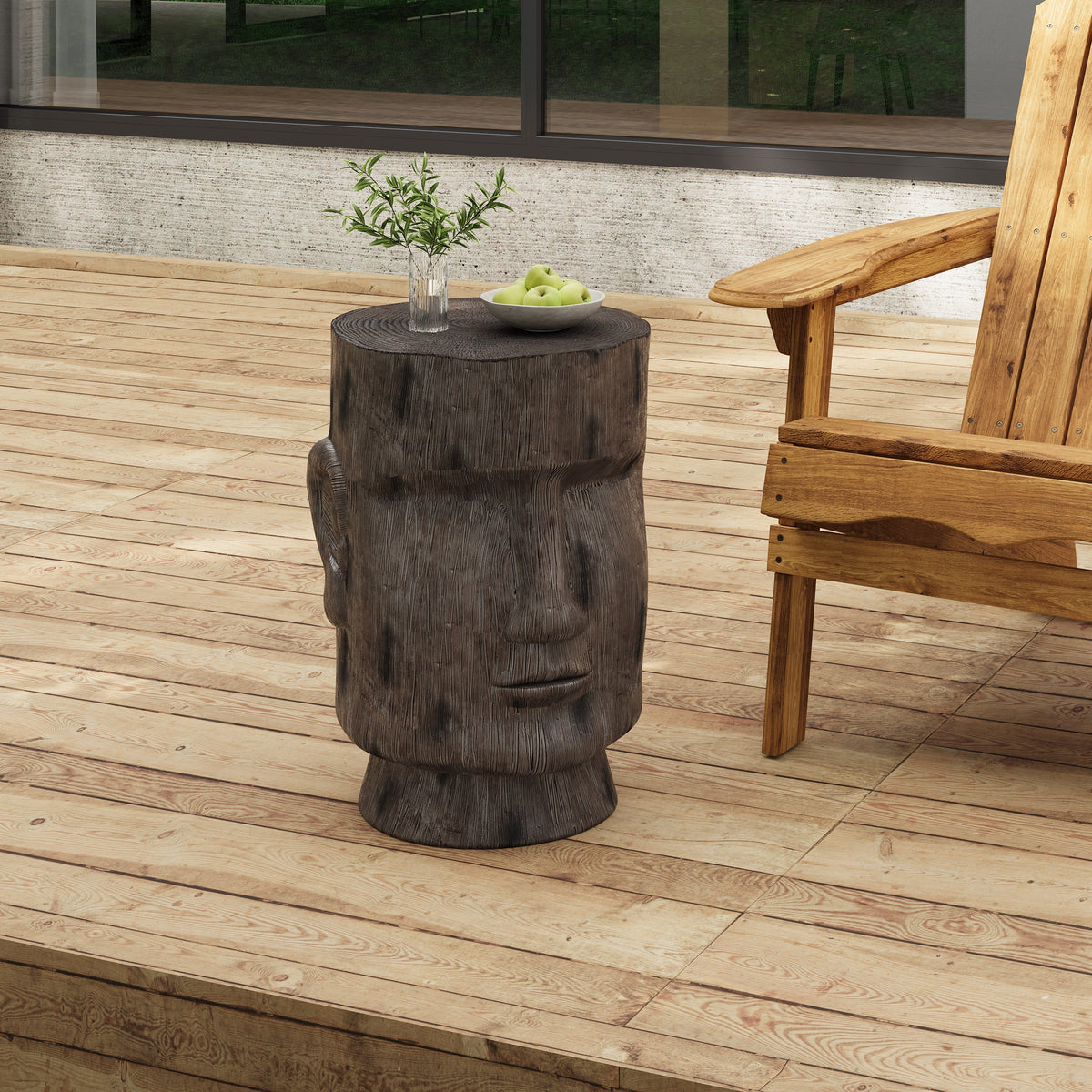 Outdoor Side Table Easter Island Moai Statue Pedestal