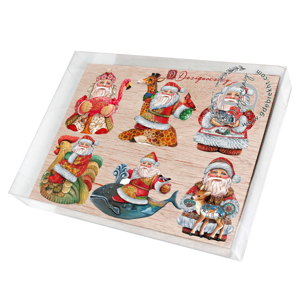 Santa Decorative Eco Wood Magnets Set of 6 by G. Debrekht - Christmas Santa Snowman Decor - 8090131G-S6